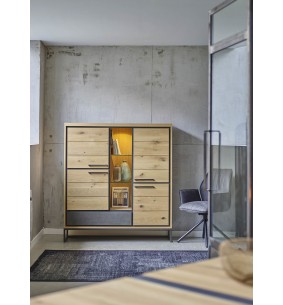 LINEA - Armoirette 4 portes bois - 1 tiroir béton - 1 niche 