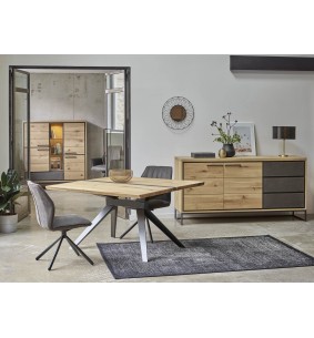 LINEA - Table repas carrée insert béton 135 cm x 135 cm 