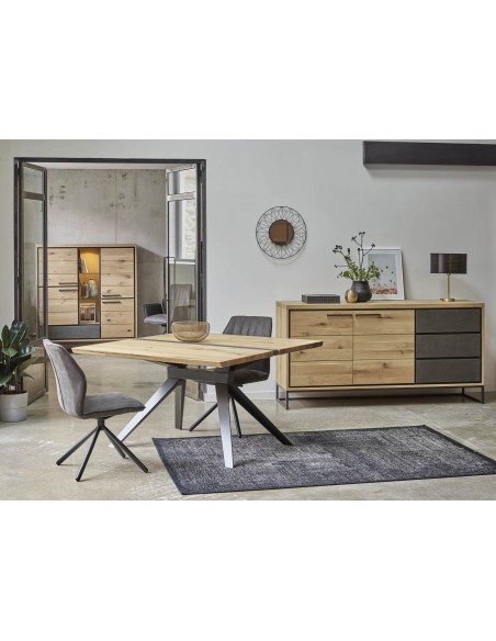 LINEA - Table repas carrée insert béton 135 cm x 135 cm 