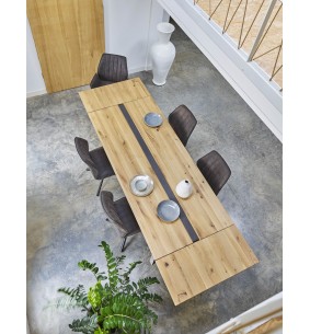 LINEA - Table repas rectangulaire insert béton 160 cm x 100  cm  2