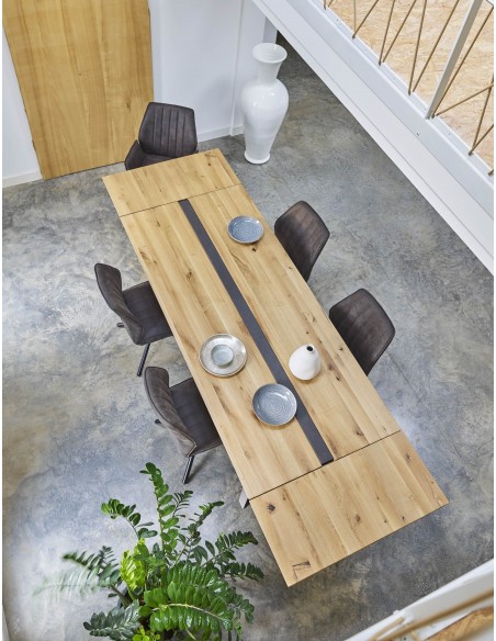 LINEA - Table repas rectangulaire insert béton 160 cm x 100  cm 