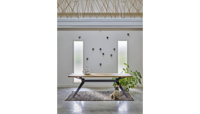 LINEA - Table repas rectangulaire insert béton 200 cm x 90 cm 