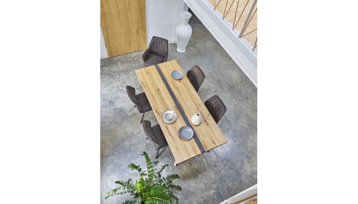 LINEA - Table repas rectangulaire insert béton 220 cm x 90 cm 