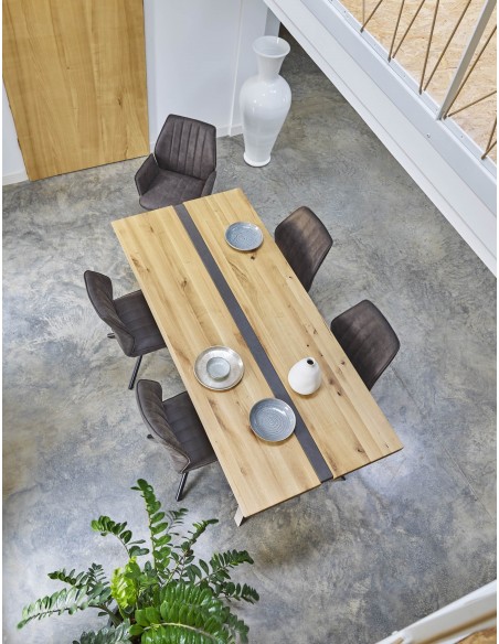 LINEA - Table repas rectangulaire insert béton 220 cm x 100  cm 