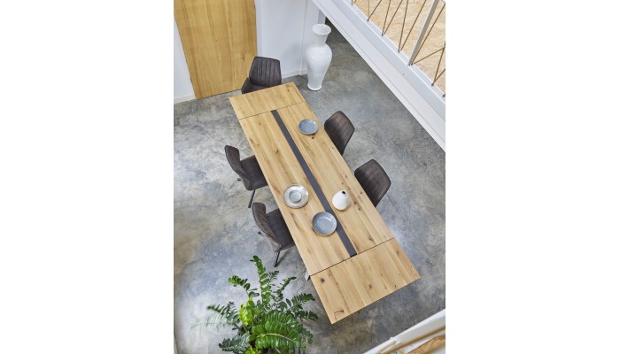 LINEA - Table repas rectangulaire insert béton 260 cm x 90 cm 