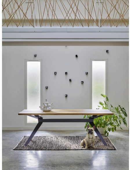 LINEA - Table repas rectangulaire insert béton 260 cm x 90 cm 