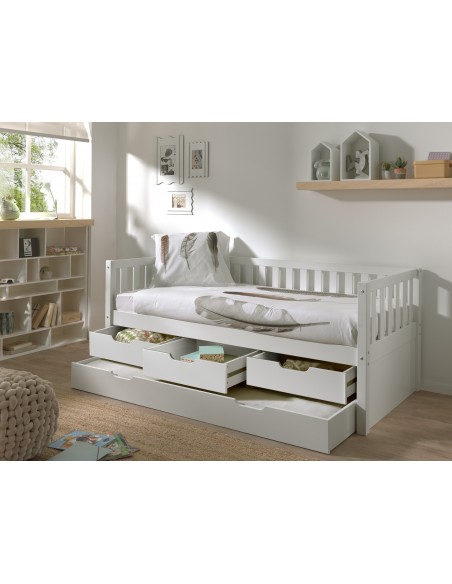 JUNIOR - lit (90x200) avec 3 tiroirs et lit gigogne 