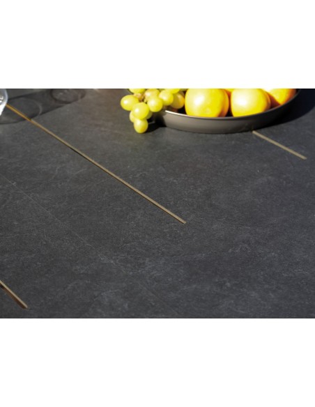 Ensemble table Dublin 200/250/300 cm, plateau Trespa® + 6 chaises pliantes jaune et gris