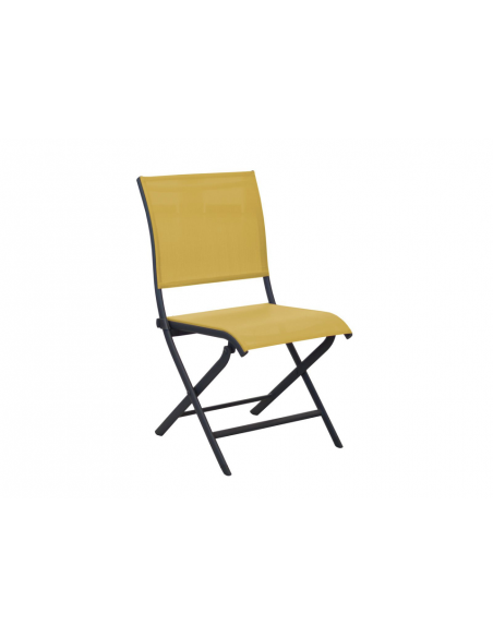 Ensemble table Dublin 200/250/300 cm, plateau Trespa® + 6 chaises pliantes jaune et gris