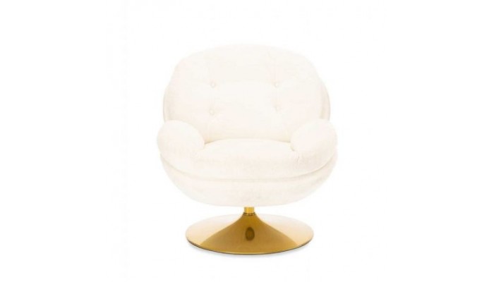 MEMENTO - Fauteuil moelleux blanc pied pivotant or