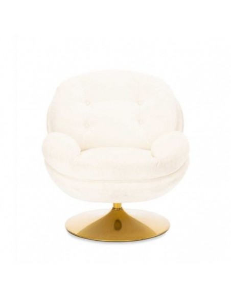 MEMENTO - Fauteuil moelleux blanc pied pivotant or