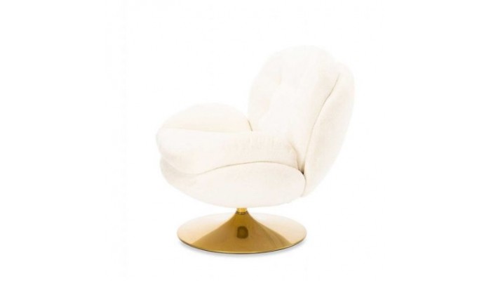 MEMENTO - Fauteuil moelleux blanc pied pivotant or