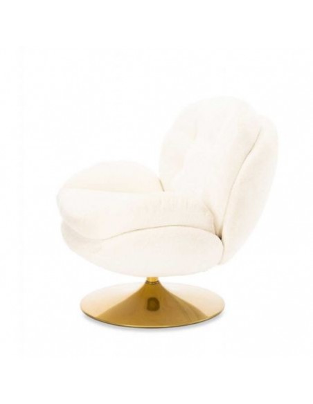 MEMENTO - Fauteuil moelleux blanc pied pivotant or