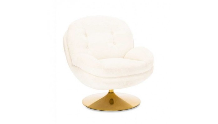 MEMENTO - Fauteuil moelleux blanc pied pivotant or