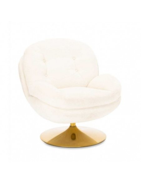 MEMENTO - Fauteuil moelleux blanc pied pivotant or
