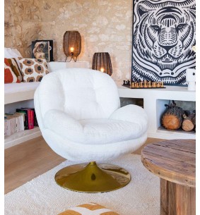 MEMENTO - Fauteuil moelleux blanc pied pivotant or