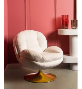 MEMENTO - Fauteuil moelleux blanc pied pivotant or 2