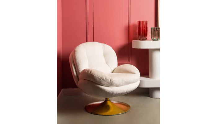 MEMENTO - Fauteuil moelleux blanc pied pivotant or