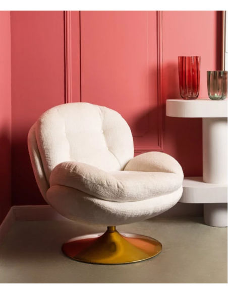 MEMENTO - Fauteuil moelleux blanc pied pivotant or