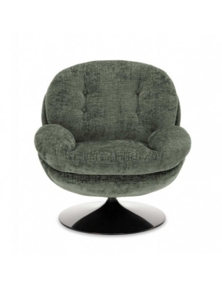 MEMENTO - Fauteuil moelleux kaki pied pivotant noir