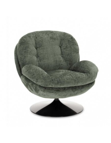 MEMENTO - Fauteuil moelleux kaki pied pivotant noir