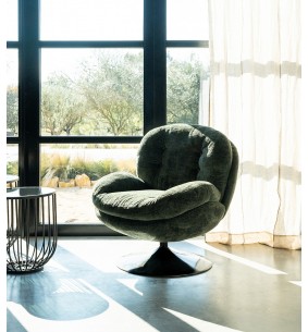 MEMENTO - Fauteuil moelleux kaki pied pivotant noir 2