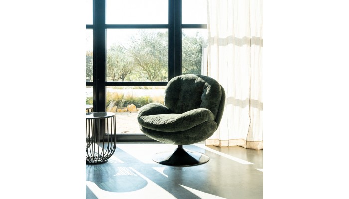 MEMENTO - Fauteuil moelleux kaki pied pivotant...