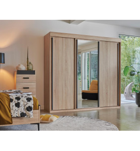 FIRST - Armoire 2 portes bois et 1 porte miroir coulissantes