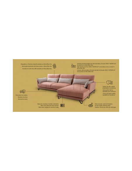 NADIA - Canapé avec chaise longue collection exclusive haut de gamme