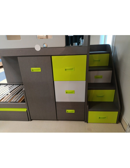 Lits superposés 3 couchages avec rangements penderie et tiroirs