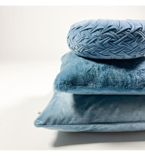KAJA - Coussin rond en velours Provincial Blue 40 cm 2