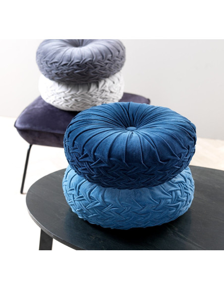 KAJA - Coussin rond en velours Provincial Blue 40 cm