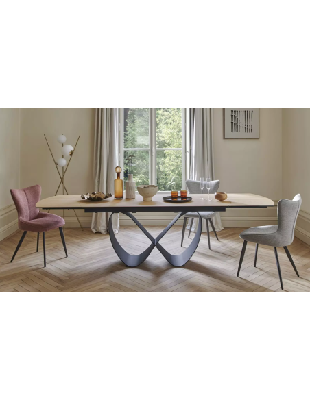 TOPAZE - Table salle à manger céramique chêne doré blanc pied ruban