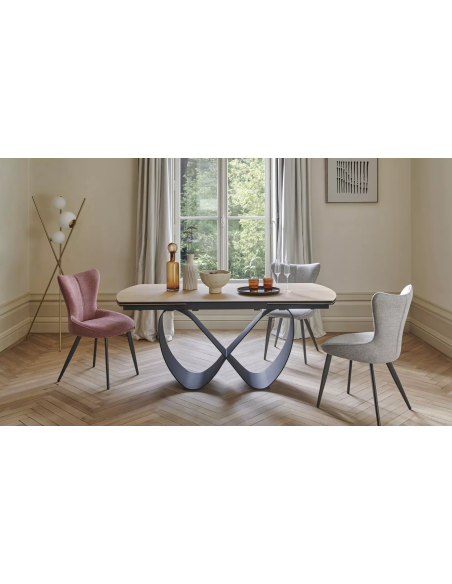 TOPAZE - Table salle à manger céramique graphite pied ruban
