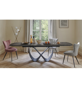 TOPAZE - Table salle à manger céramique graphite pied ruban