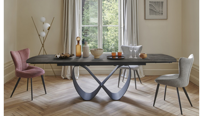 TOPAZE - Table salle à manger céramique graphite pied ruban