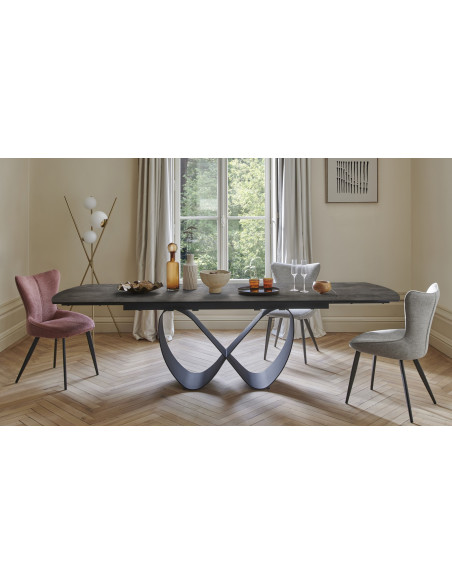 TOPAZE - Table salle à manger céramique graphite pied ruban