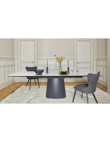 TOPAZE - Table salle à manger céramique marbre blanc pied conique