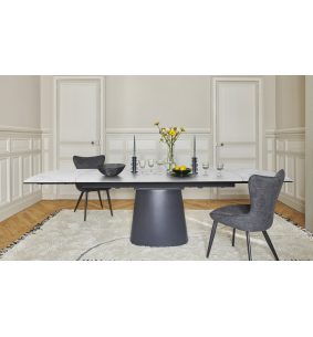 TOPAZE - Table salle à manger céramique marbre blanc pied conique