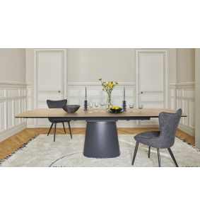 TOPAZE - Table salle à manger céramique chêne doré pied conique
