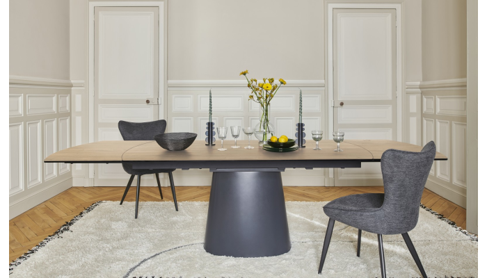 TOPAZE - Table salle à manger céramique chêne doré pied conique