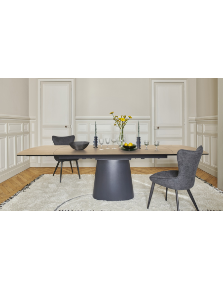 TOPAZE - Table salle à manger céramique chêne doré pied conique