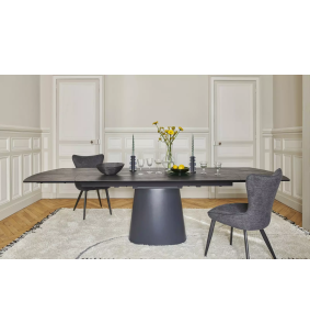 TOPAZE - Table salle à manger céramique graphite pied conique