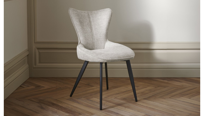 TOPAZE - Chaise tissu craie avec pieds métal