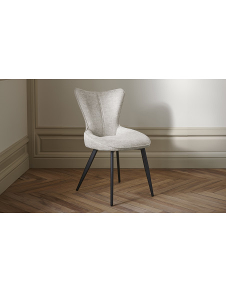 TOPAZE - Chaise tissu craie avec pieds métal