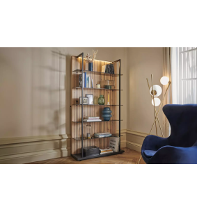 TOPAZE - Bibliothèque bois et métal avec étagères en verre