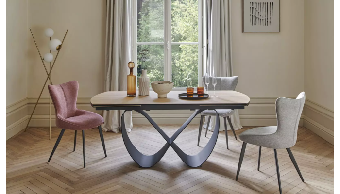 TOPAZE - Chaise tissu craie avec pieds métal