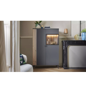 TOPAZE - Vaisselier carbone 2 portes laqué largeur 105 cm