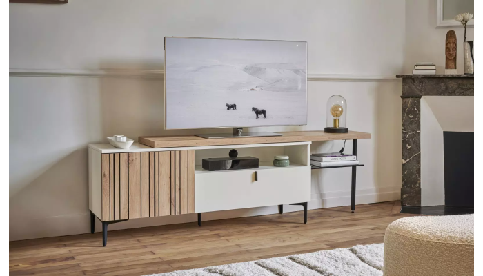 TOPAZE - Meuble TV largeur extensible de 200 à 260 cm craie