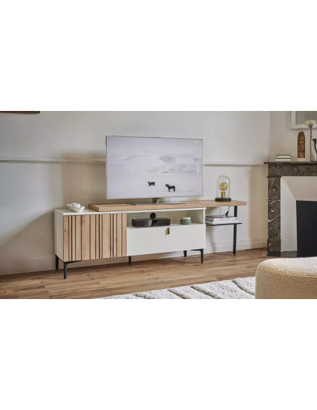 TOPAZE - Meuble TV largeur extensible de 200 à 260 cm craie